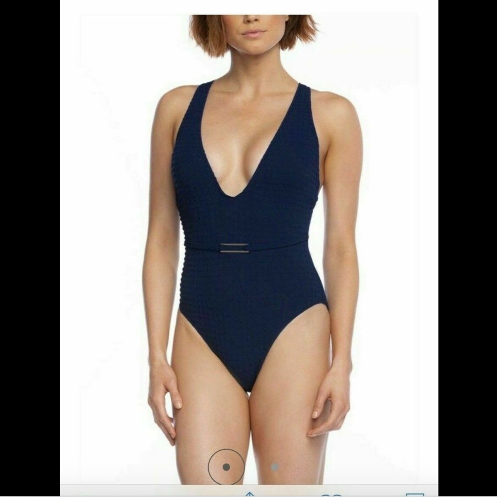 EUC La Blanca Belted Plunge One Piece swimsuit